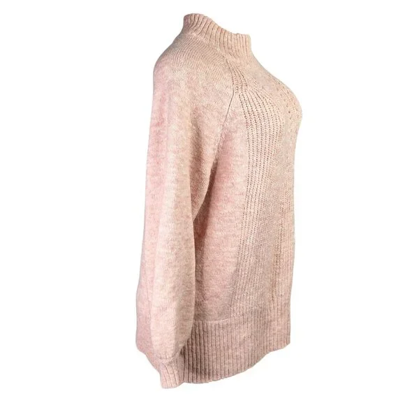 Blush Pink Pointelle Knit Mock Neck Oversized Sweater Soft Wool Blend Medium LC - Picture 3 of 10